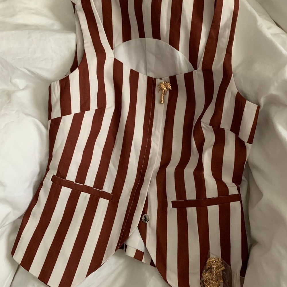 Commense Striped Brown and White Summer Sleeveless Top - Picture 5 of 6